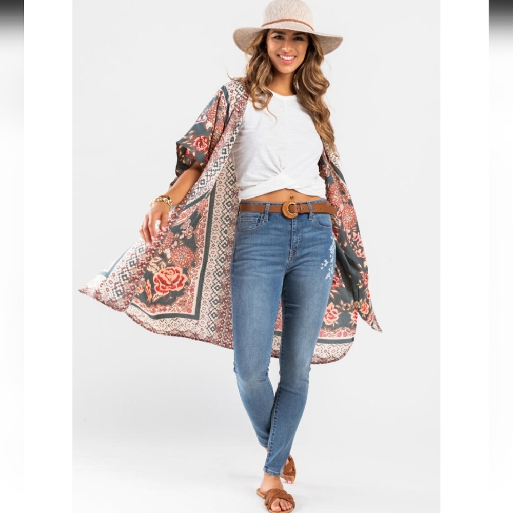 Blue Rain floral kimono